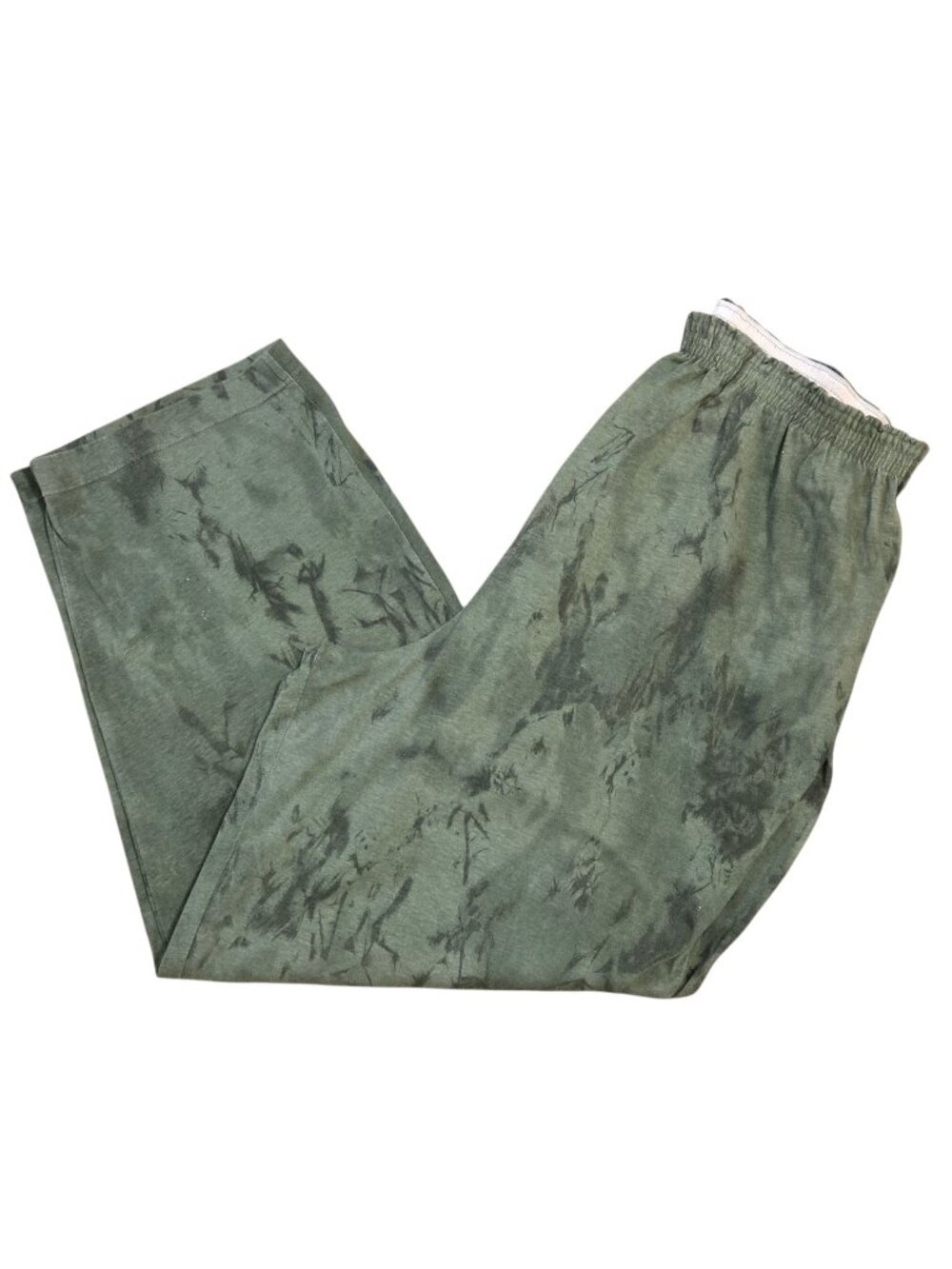 Green Tie Dye Elastic Waist Pants Womens Cotton Blend Relaxed Fit Handmade 3x